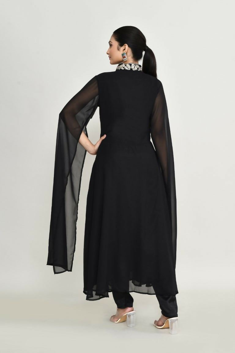 Black Rayon Tunic with Elegant Embroidery Detail