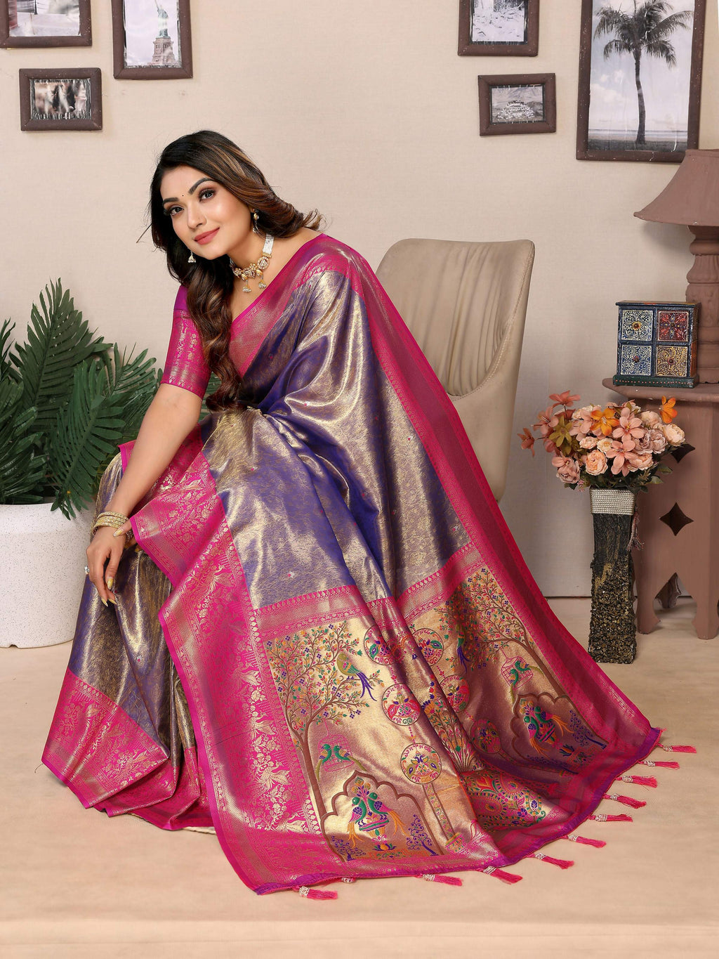 Purple Tissue Silk Saree with Classic Weaving