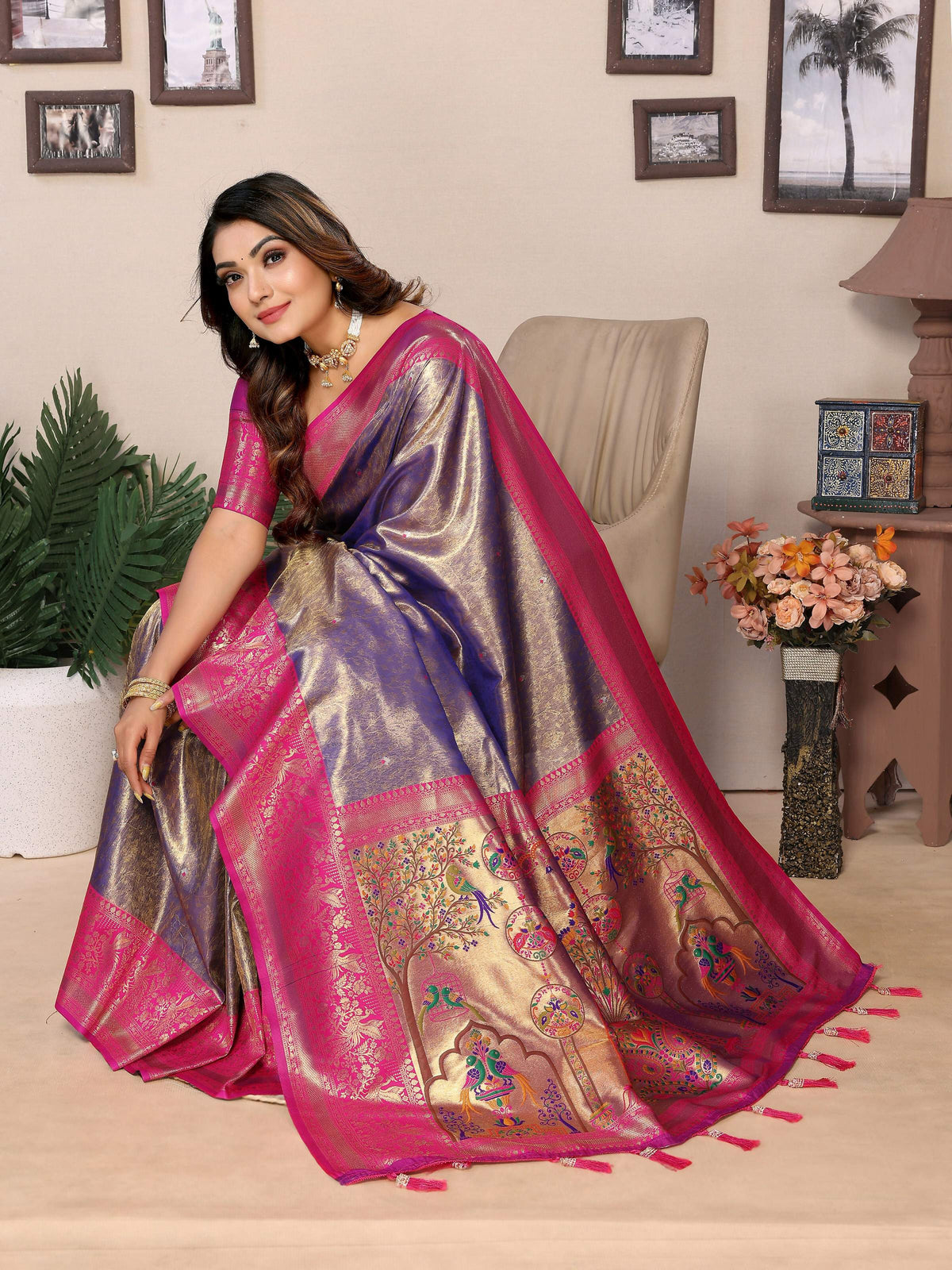 Purple Tissue Silk Saree with Classic Weaving