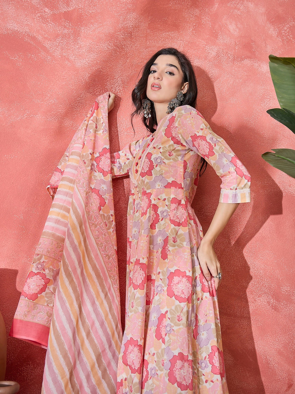Printed Pink Pure Cotton Kurta Set for Women