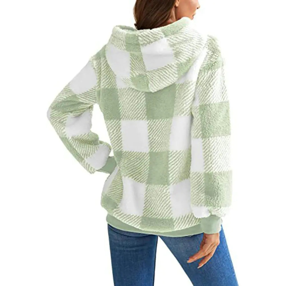 Women's Plush Hoodie with Drawstring - Cozy Comfort