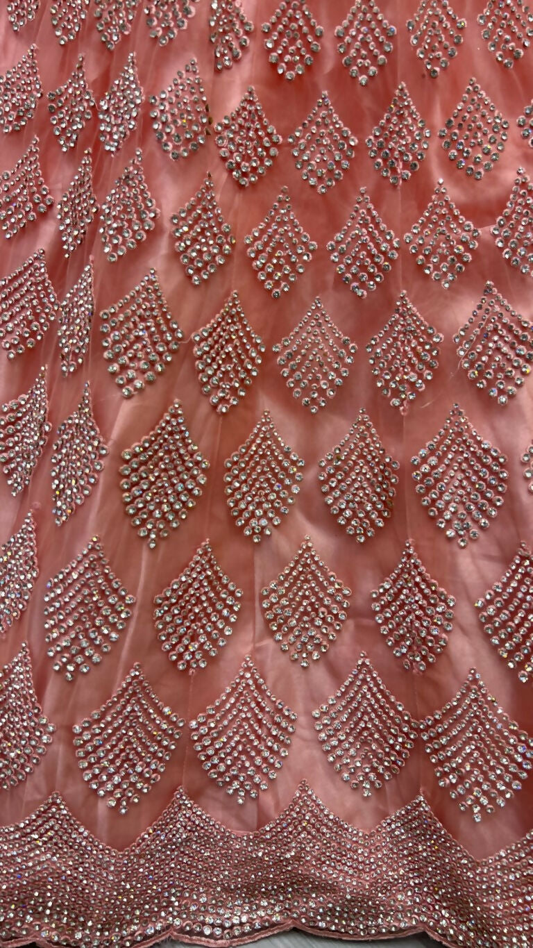 Pink Bridal Net Lehenga Choli with Zircon & Dori Embroidery