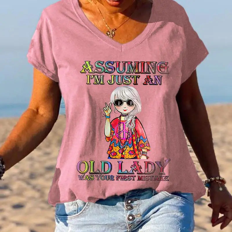 Women's Graphic Print V-Neck T-Shirt Casual Short Sleeve Tee - Image 30