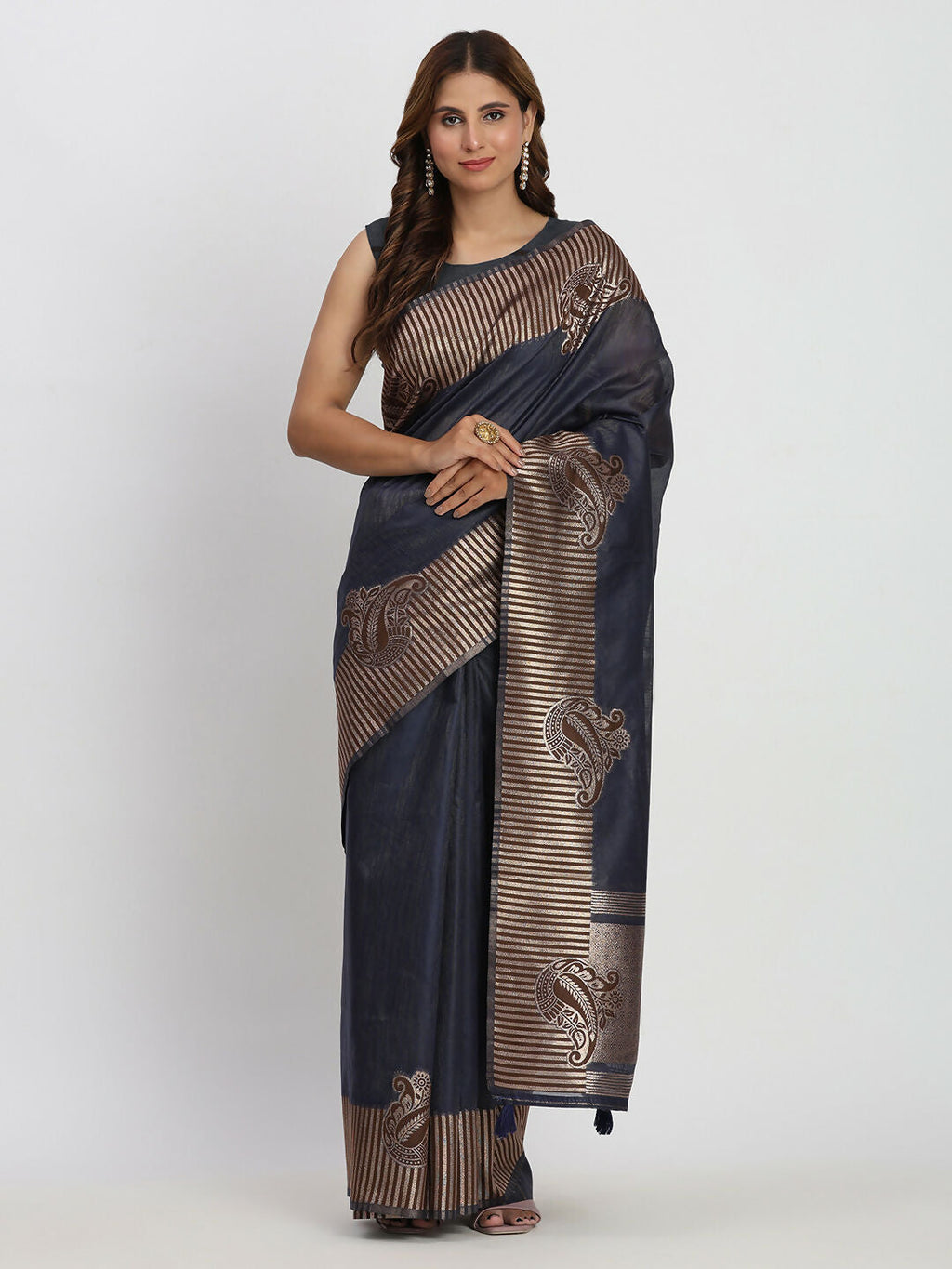 Shree Shyam Fashion Linen Cotton Navy Blue Saree