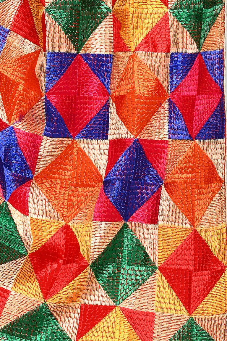 Multi Color Phulkari Cotton Dupatta with Geometric Embroidery