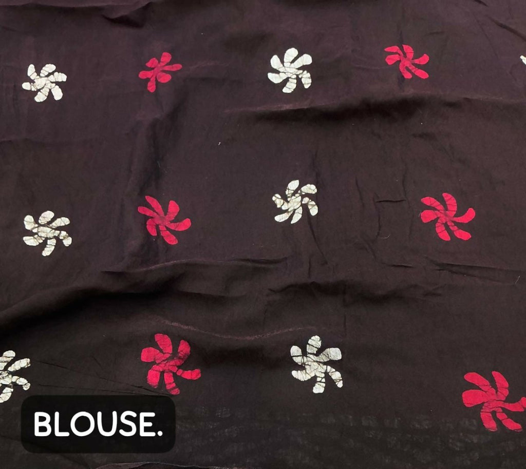 Mustered Combination Pure Chanderi Cotton Batik Printed Saree