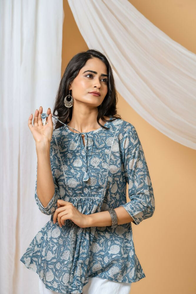 Blue Floral Hand Block Printed Cotton Co-Ord Set