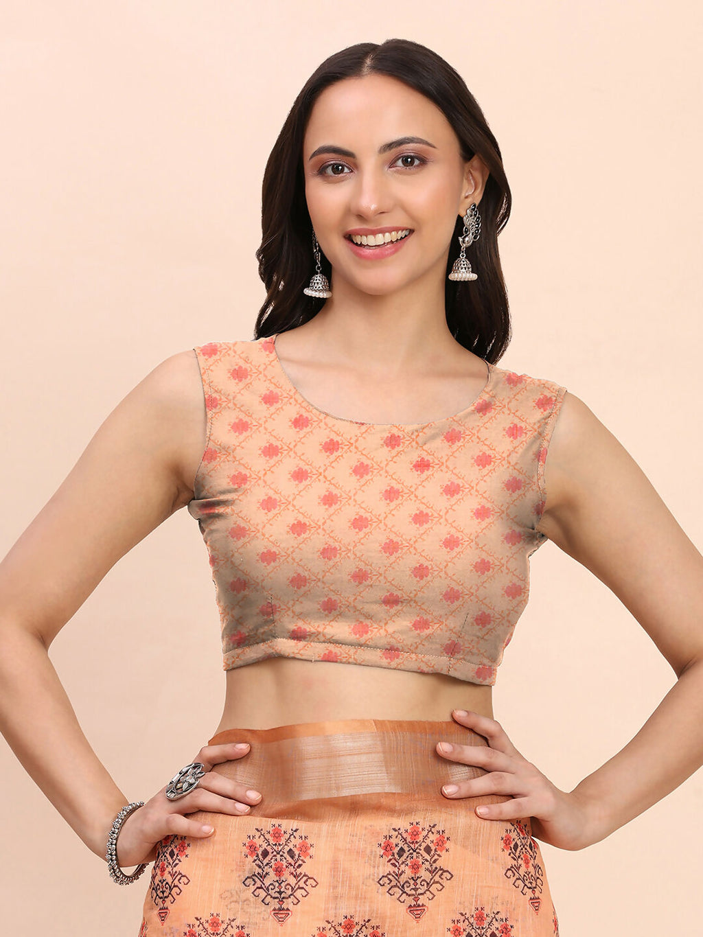 Orange Linen Cotton Saree with Matching Blouse Piece