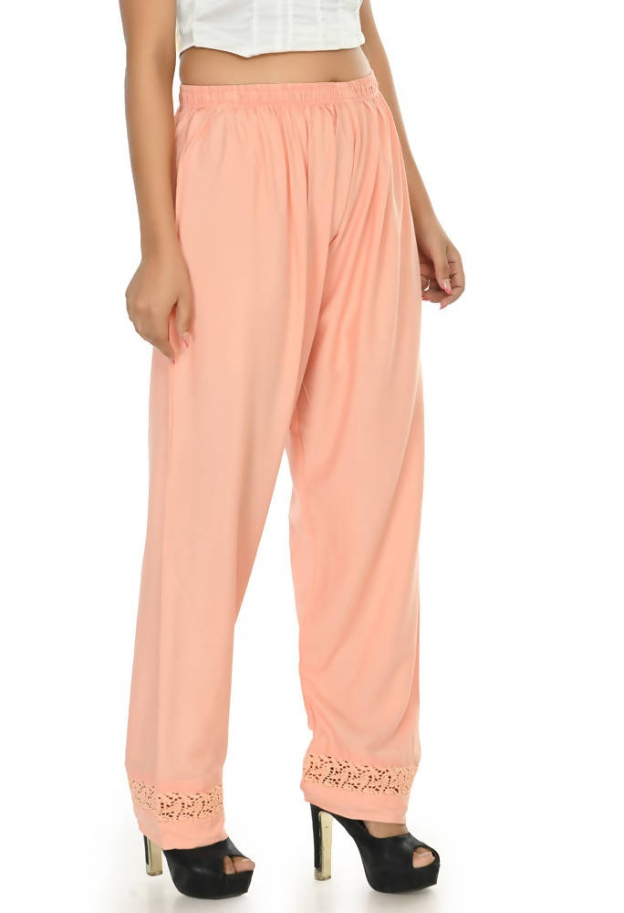 Peach Rayon Cotton Straight Fit Palazzo Pants