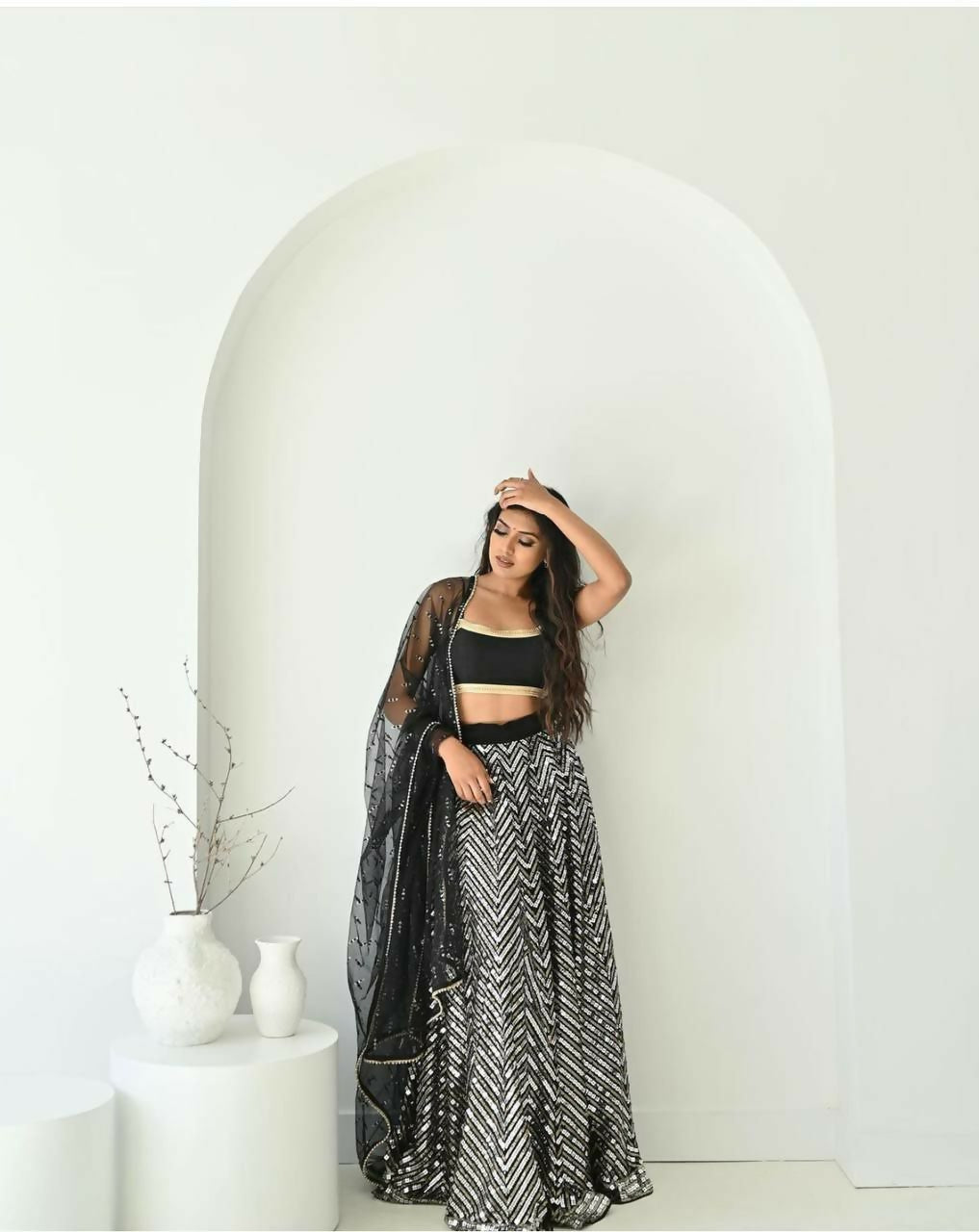 Silver georgette lehenga choli with sequin and zari embroidery