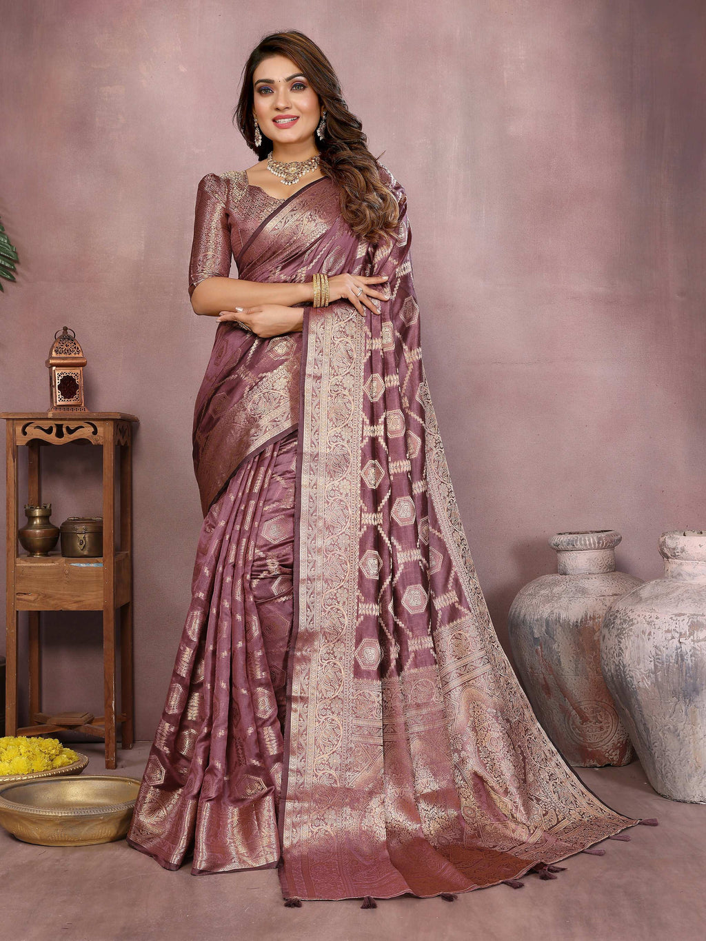 Purple Soft Organza Silk Saree with delicate weaving