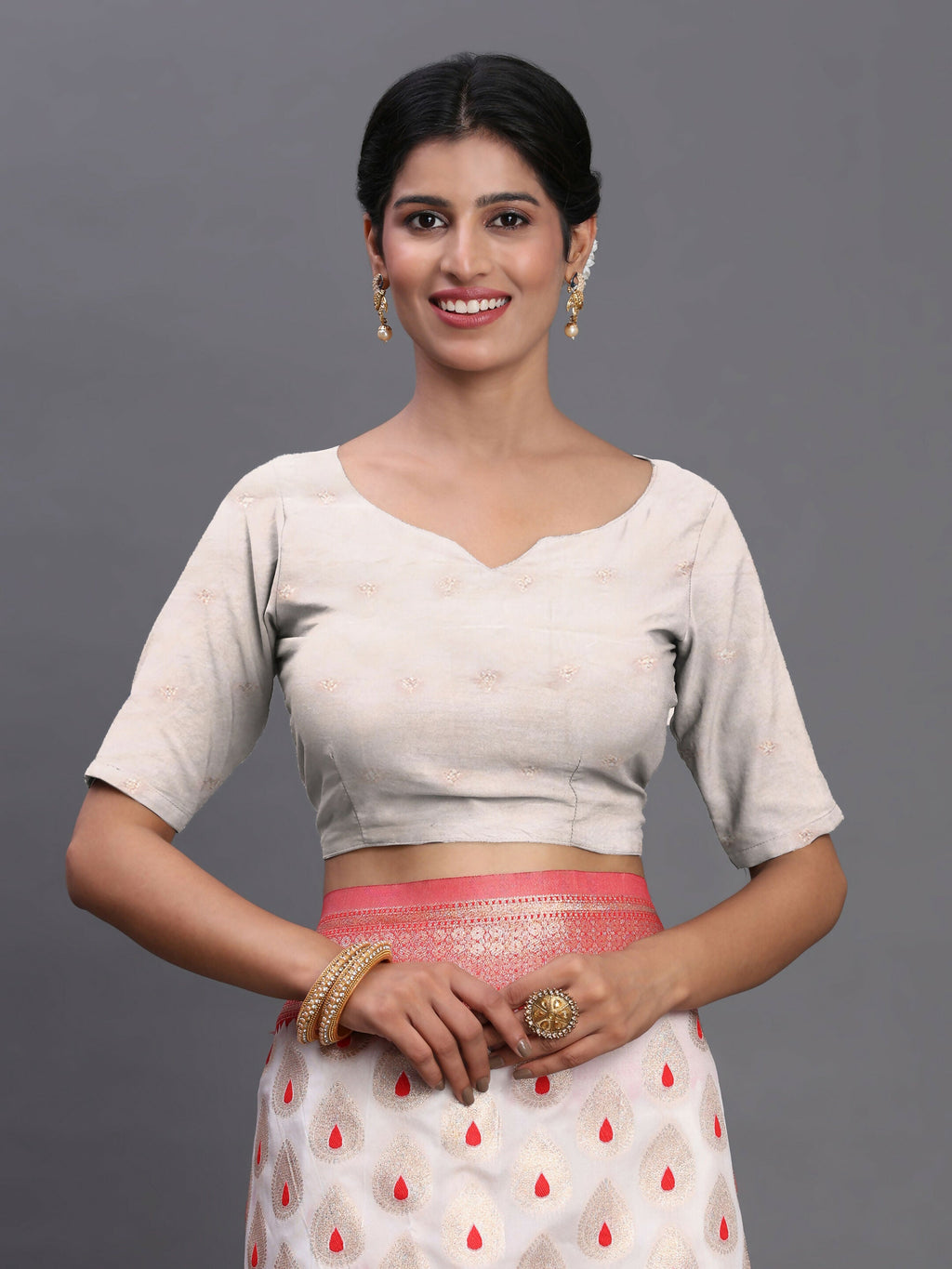 Banarasi Silk Saree in Red and White with Matching Blouse