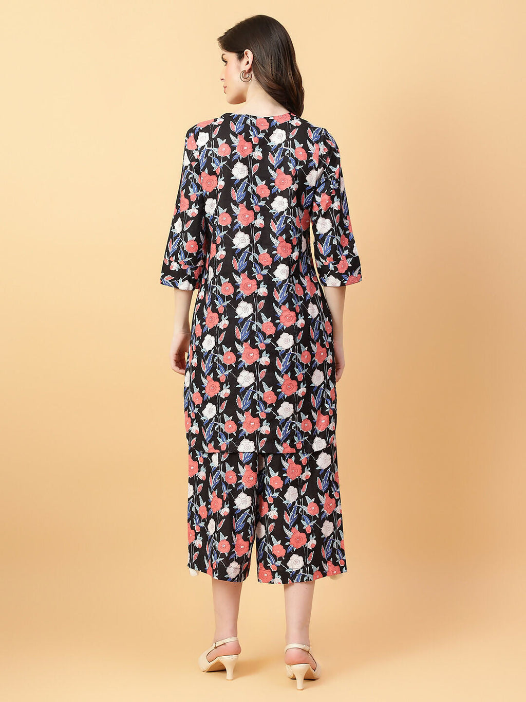 Black Cotton Printed Co-ord Set with Hand-Worked Detailing