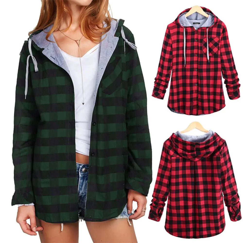 Women's Multicolor Checked Hooded Cardigan