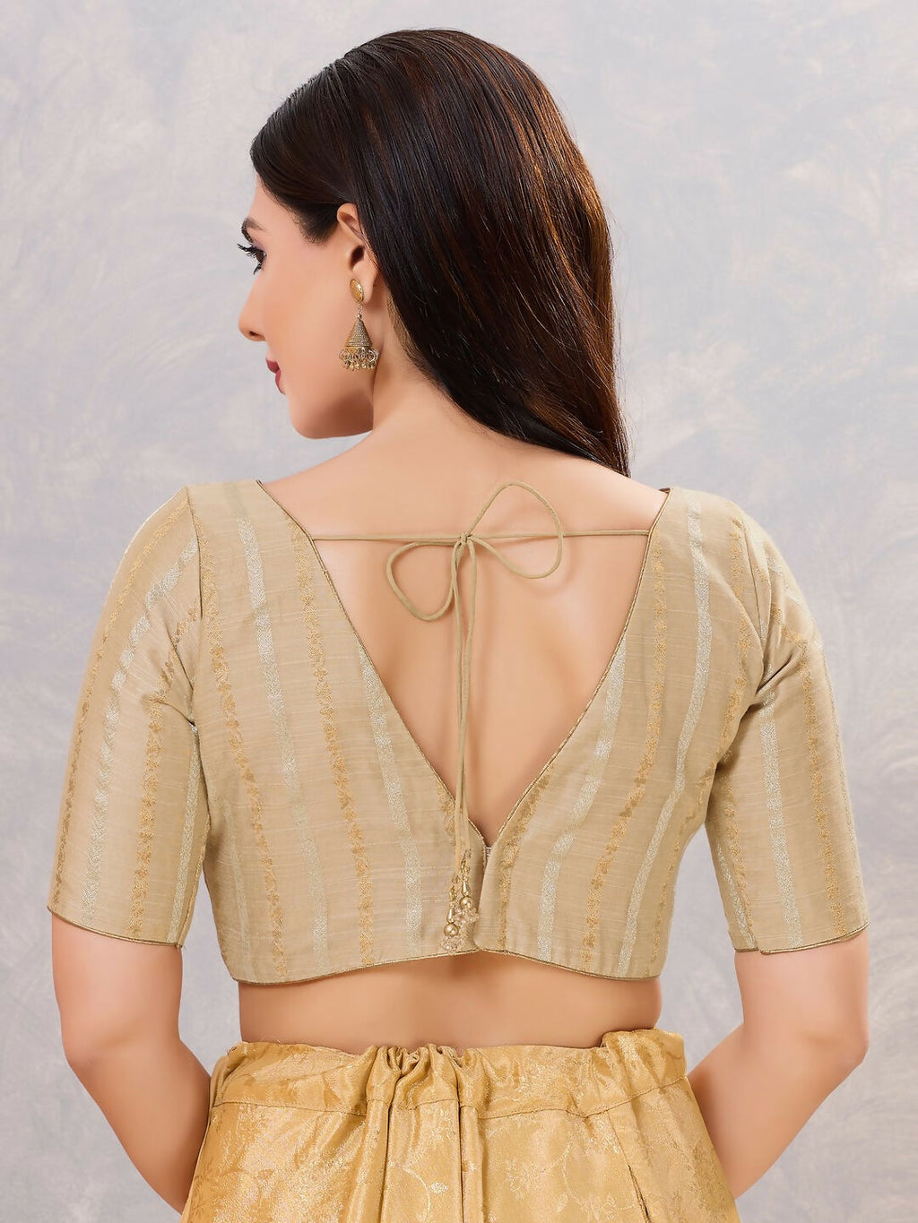 Gold Stitched Cotton Blend Blouse for Women