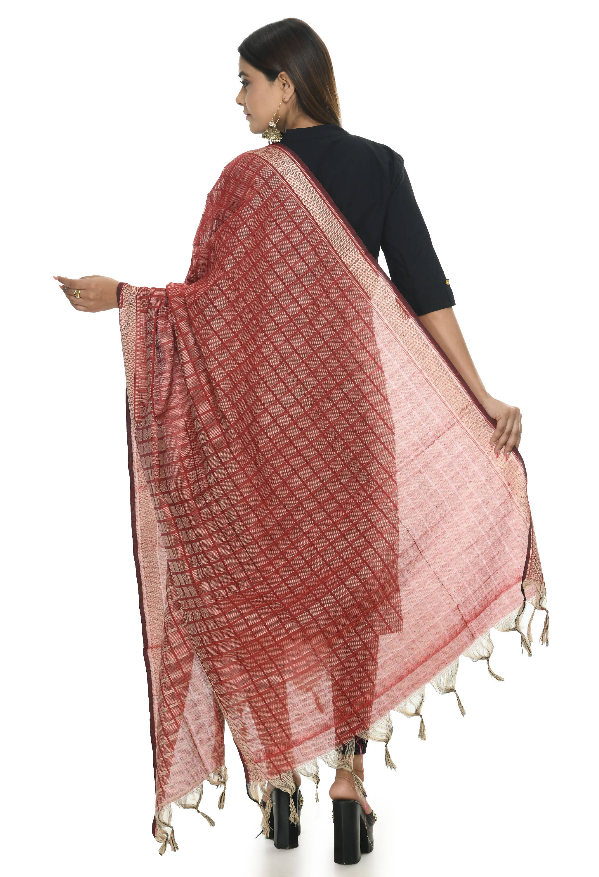 Handloom Cotton Maroon Dupatta for Women - Breathable Ethnic Wear