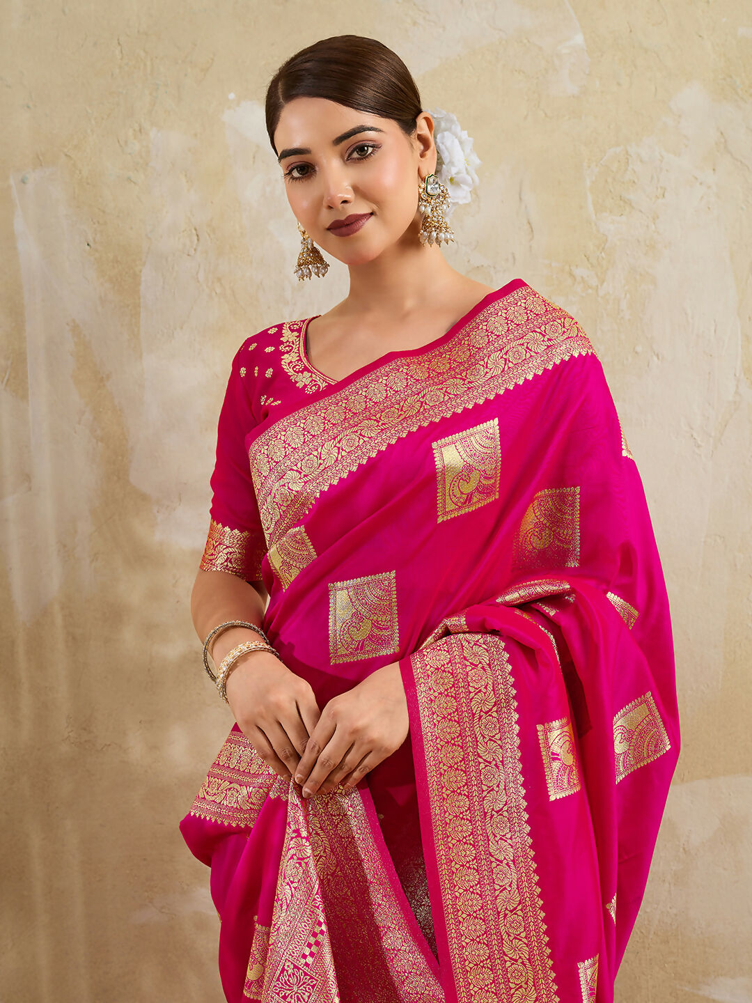 Magenta Silk Blend Saree with Coordinating Blouse Piece