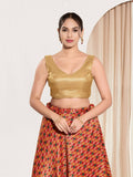 Joban Fashion Gold Mulberry Silk Padded Blouse With Sweetheart Neck Sleeveless