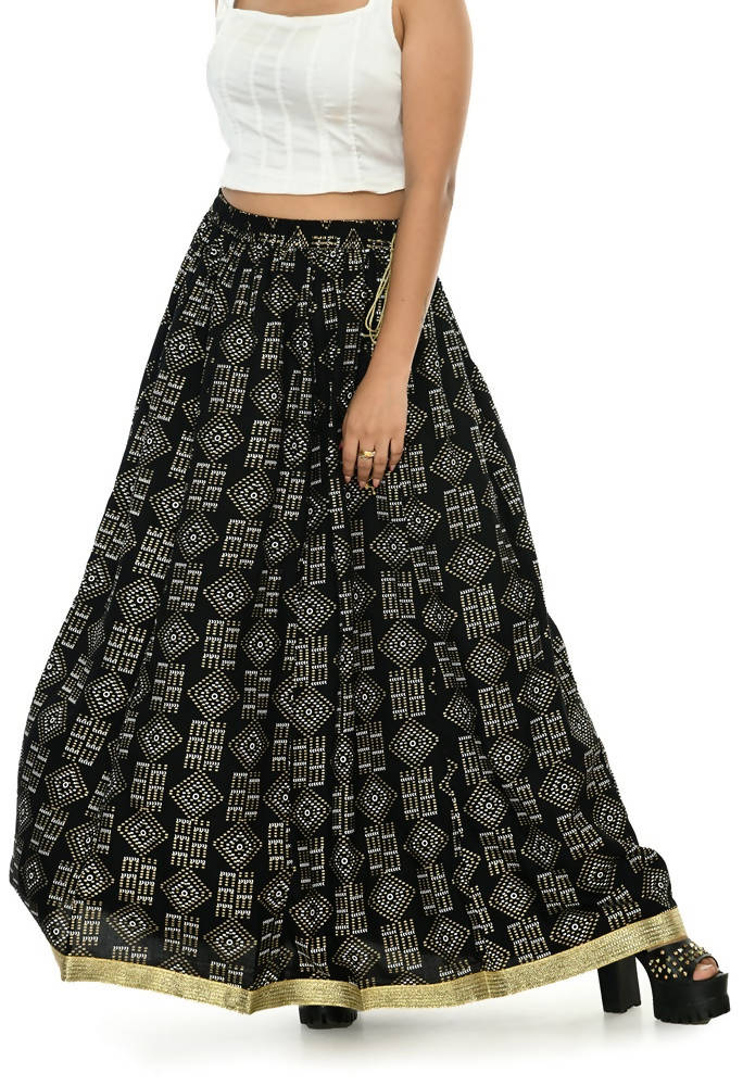 Moeza Black Printed Cotton Lehenga Lancha 40 Inch Length