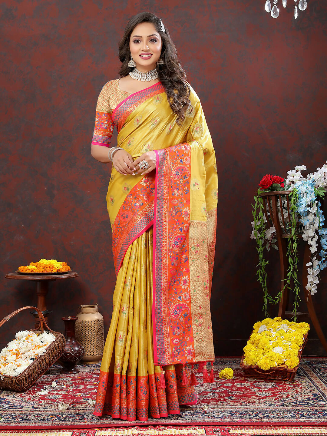 Yellow Kanjivaram Silk Saree with Elegant Zari Weaving