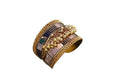 Gold-polished oxidised cuff bracelet featuring mirror detailing and ghungroos
