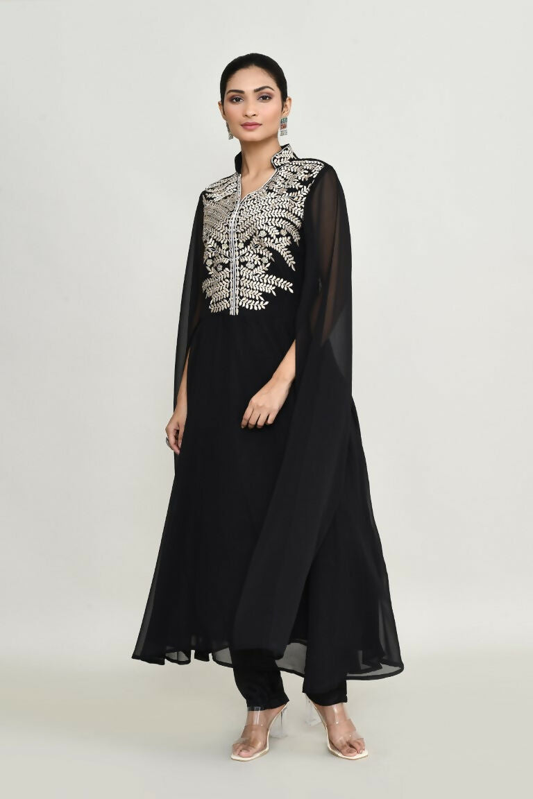 Black Rayon Tunic with Elegant Embroidery Detail