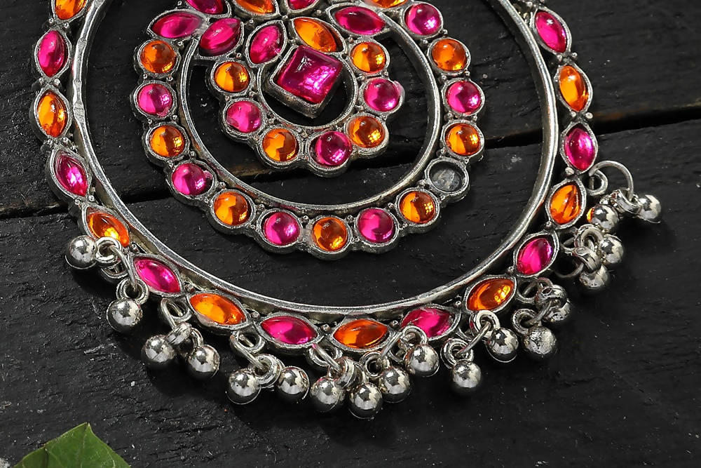 Pink & Orange Kundan Circle Earrings for Traditional Indian Wear