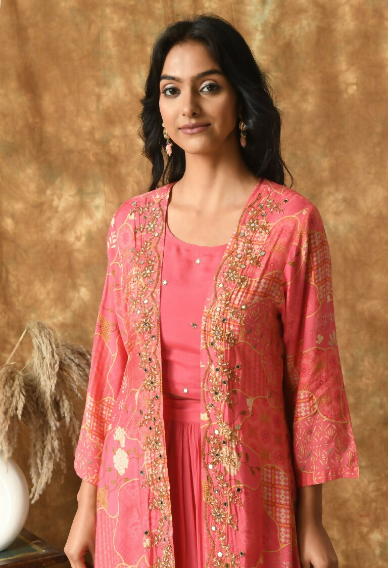 Pink Maslin Kurta Set with Chinnon Bottom and Organza Dupatta