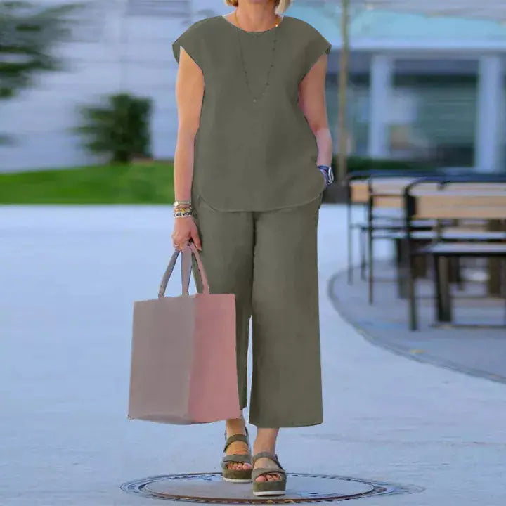 Women's Round Neck Tank Top and Wide Leg Trousers Two-Piece Set - Image 27