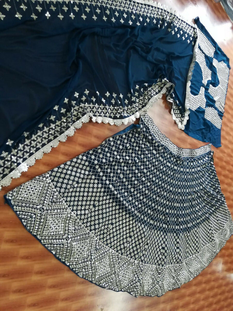 Bottle Green Faux Georgette Mirror & Zari Lehenga Choli