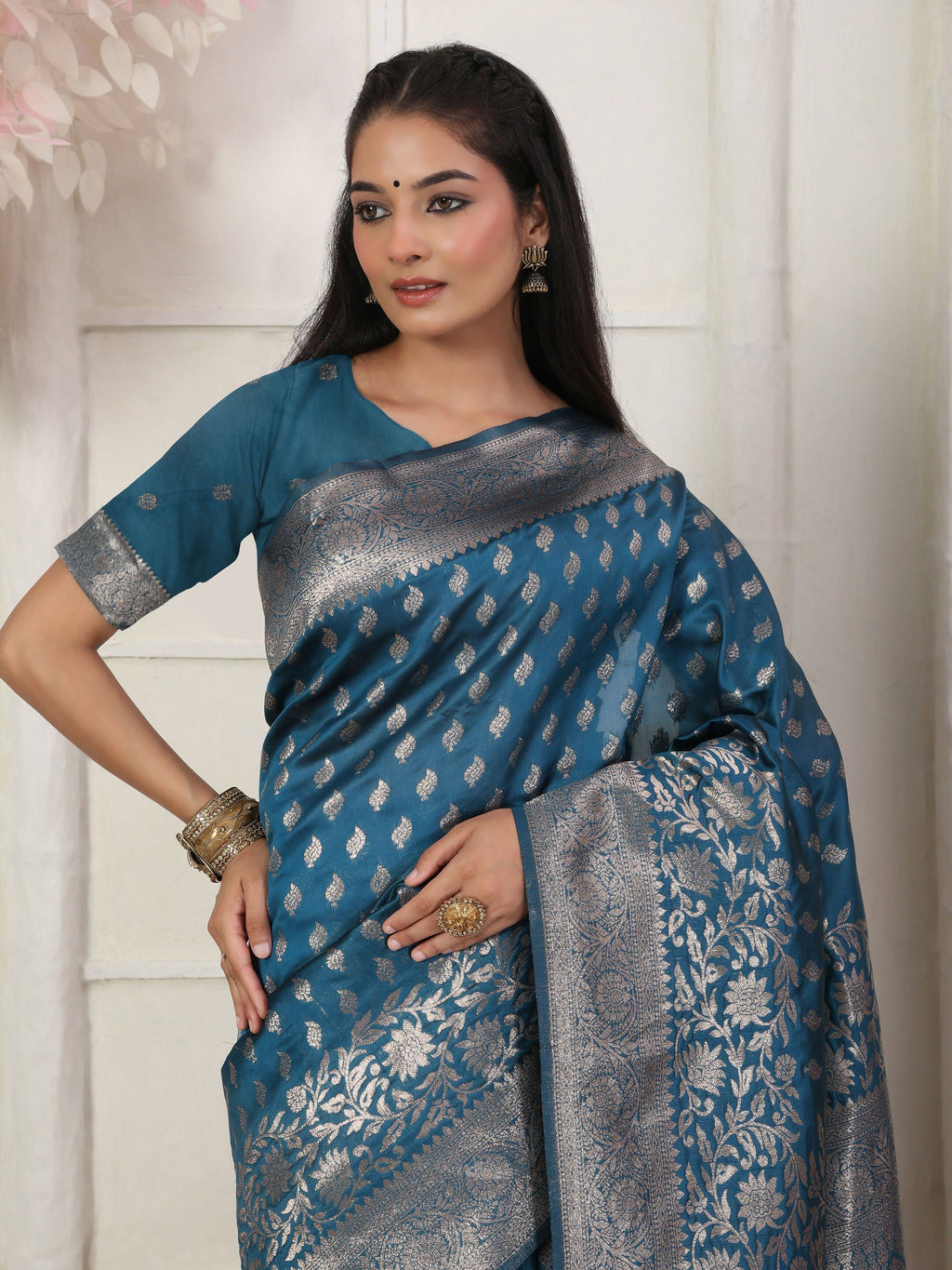Light Pink Lichi Silk Saree with Matching Blouse Piece