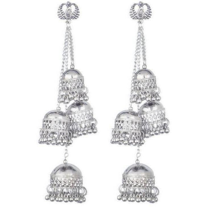 Traditional Kashmiri style silver tone four jhumka earrings set