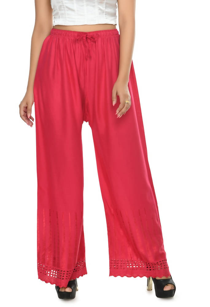 Magenta Cut Work Palazzo Pants in Rayon Cotton Blend