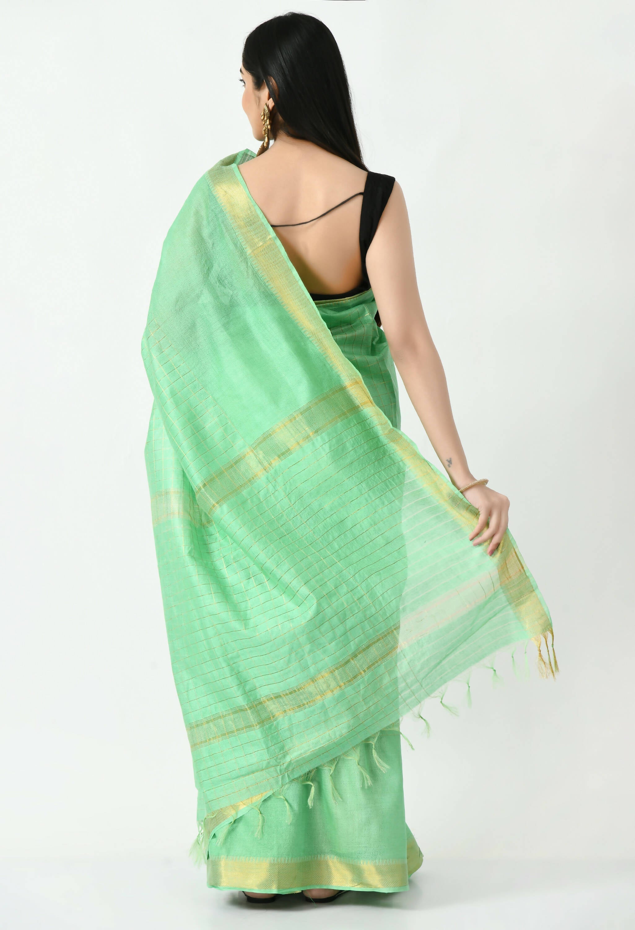 Sea Green Bhagalpuri Handloom Silk Raj Shree Saree with Blouse Piece