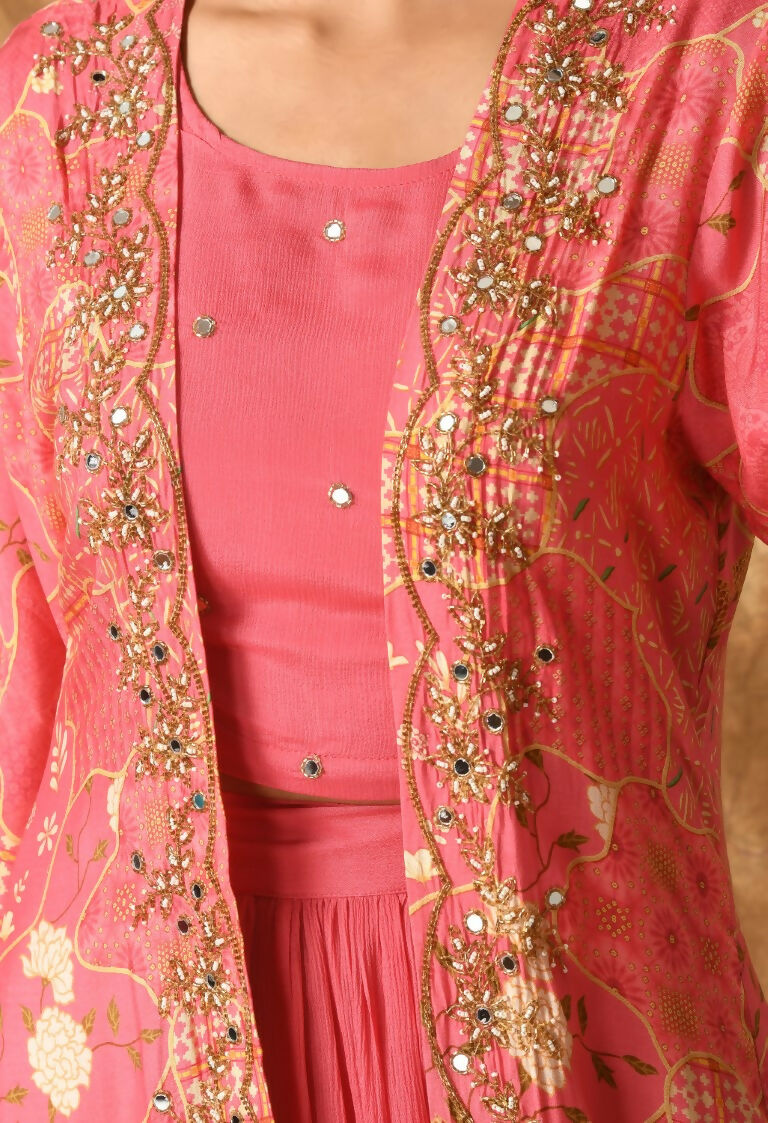 Pink Maslin Kurta Set with Chinnon Bottom and Organza Dupatta