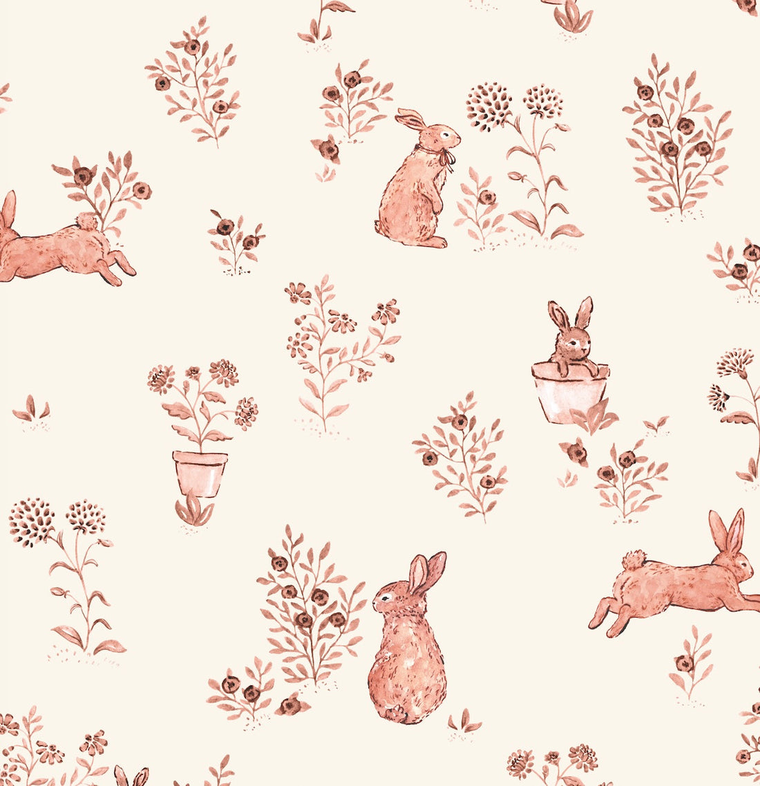 Aven Removable Wallpaper in Dusty-Rose and Cream Cottagecore