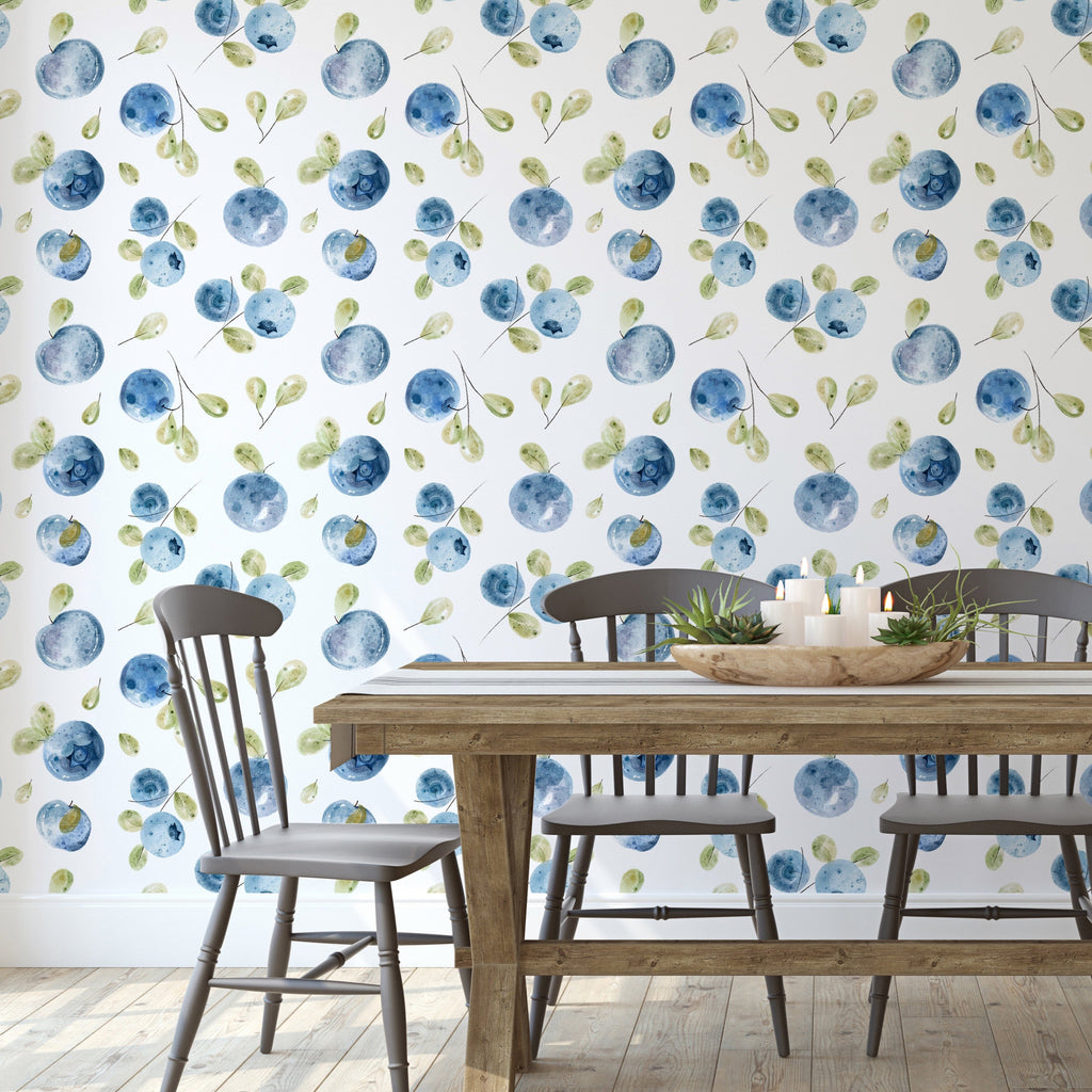 Mabel Floral Removable Wallpaper in White, Blue and Green