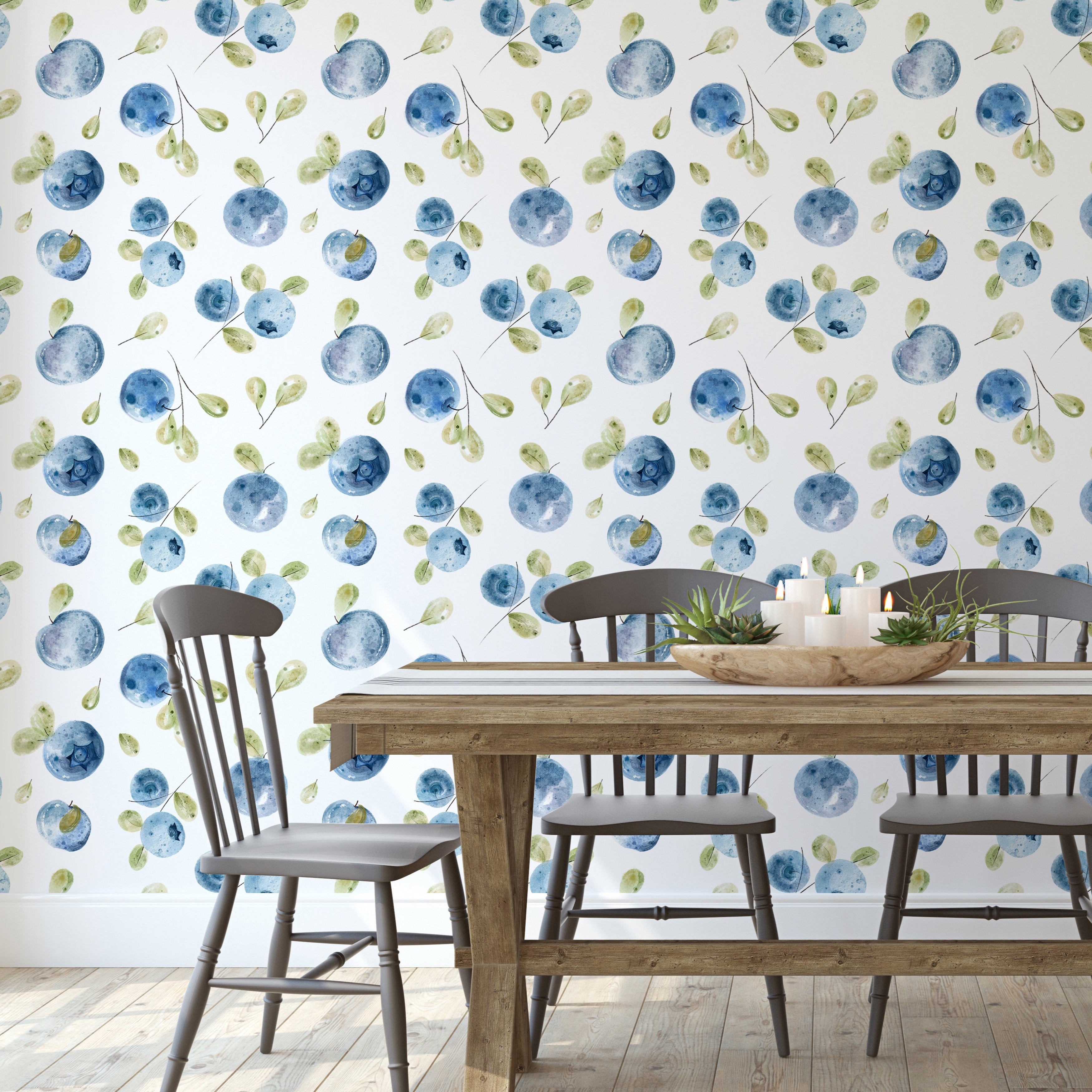 Mabel Floral Removable Wallpaper in White, Blue and Green
