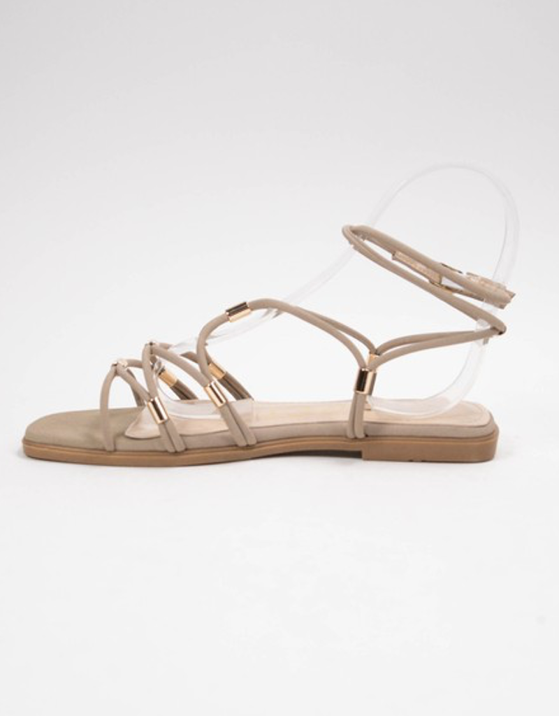 Macy Gladiator Sandal in Taupe with Gold Tip Detail