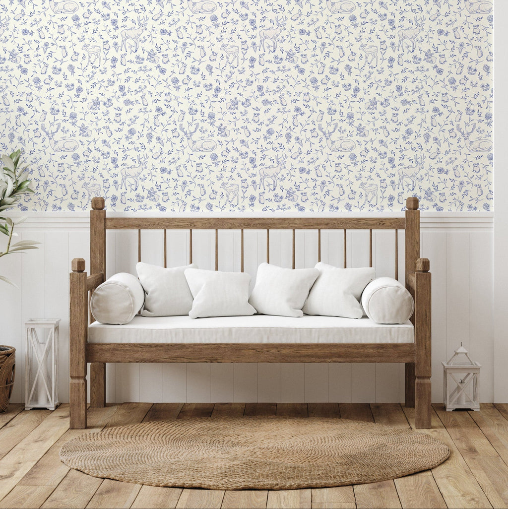 Madge traditional white and blue wallpaper pattern