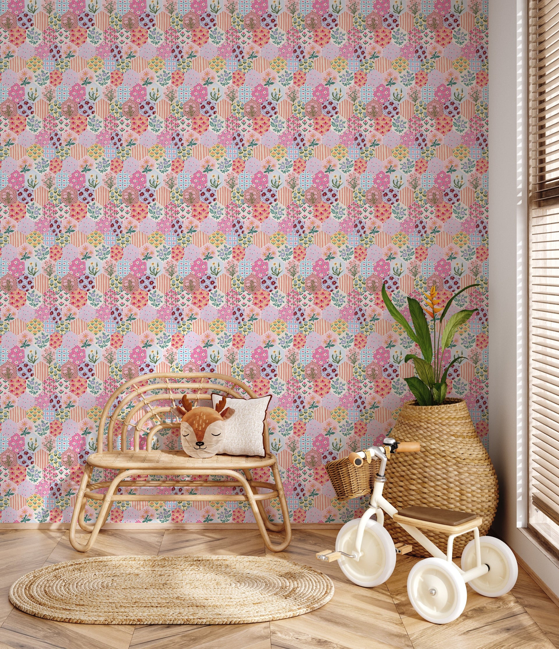 Maelia Geometric Removable Wallpaper in Pink, Yellow & Blue