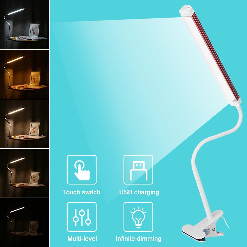 Dimmable LED Clip-on Desk Lamp with 3 Color Modes for Reading