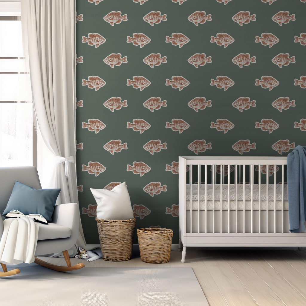 Abstract Mahi wallpaper by Kim Hallquist Designs on an accent wall