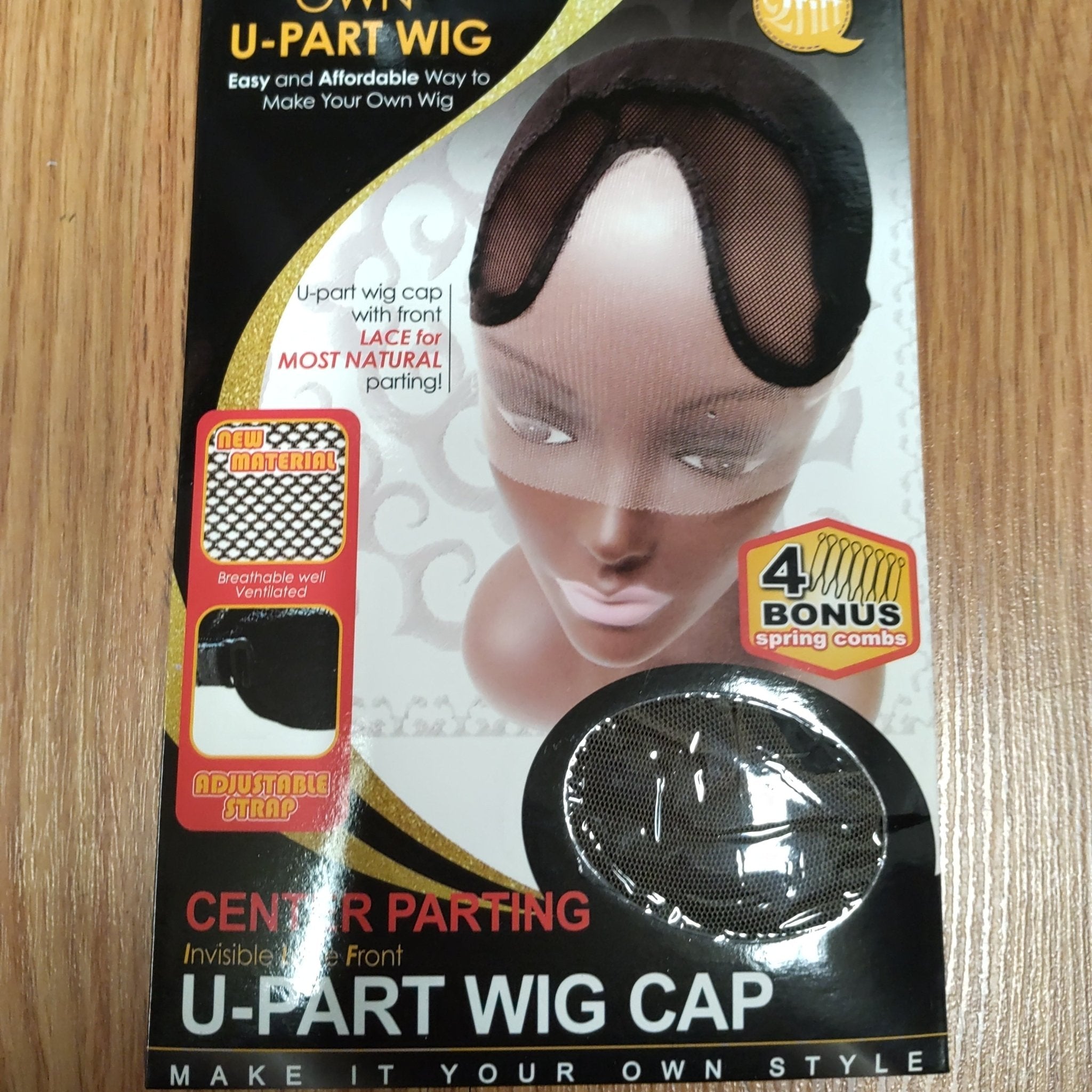 Black U-Part Wig Cap with center parting for DIY custom wigs