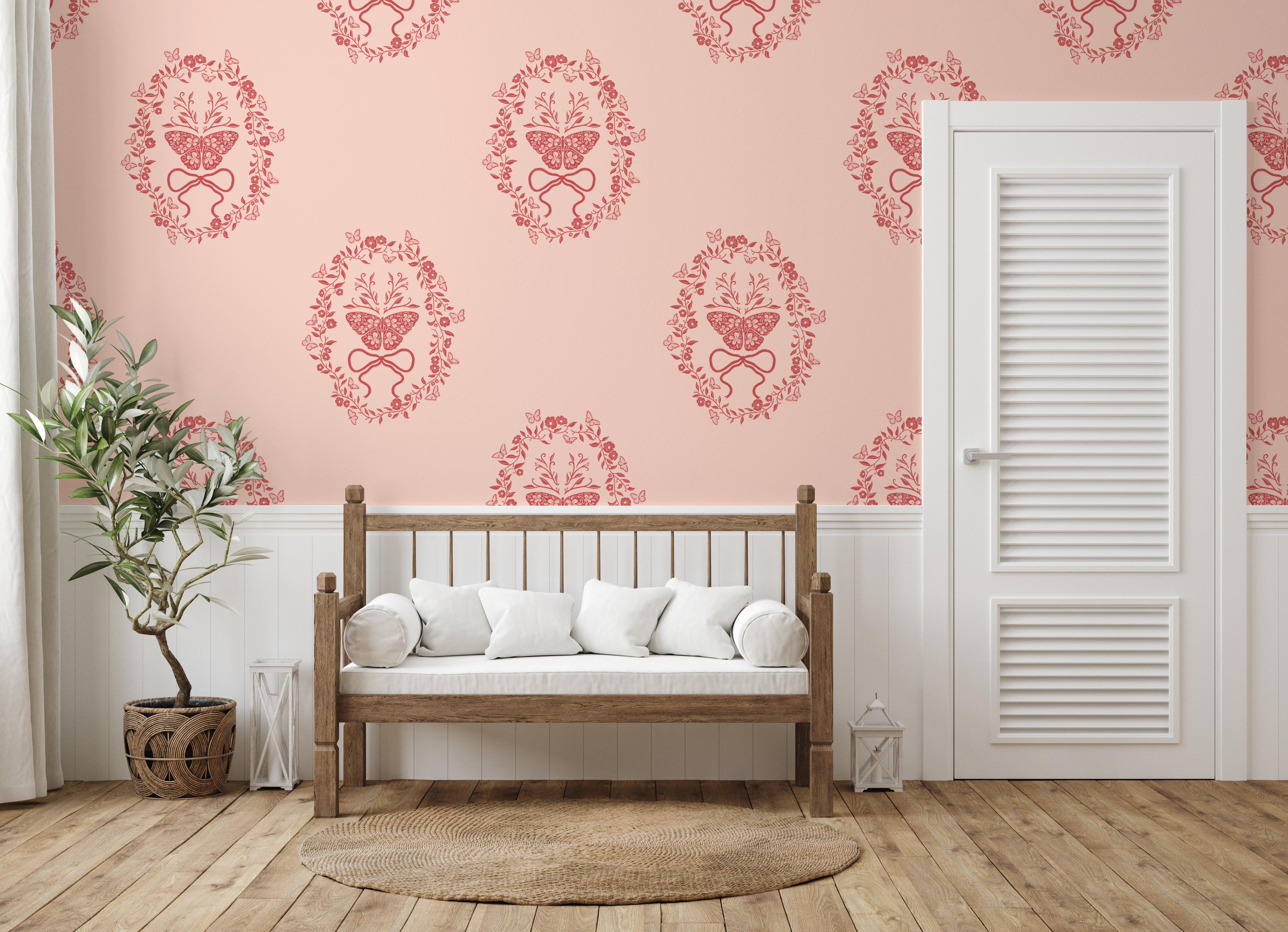 Mallory Sage Green and Blush Pink Floral Wallpaper