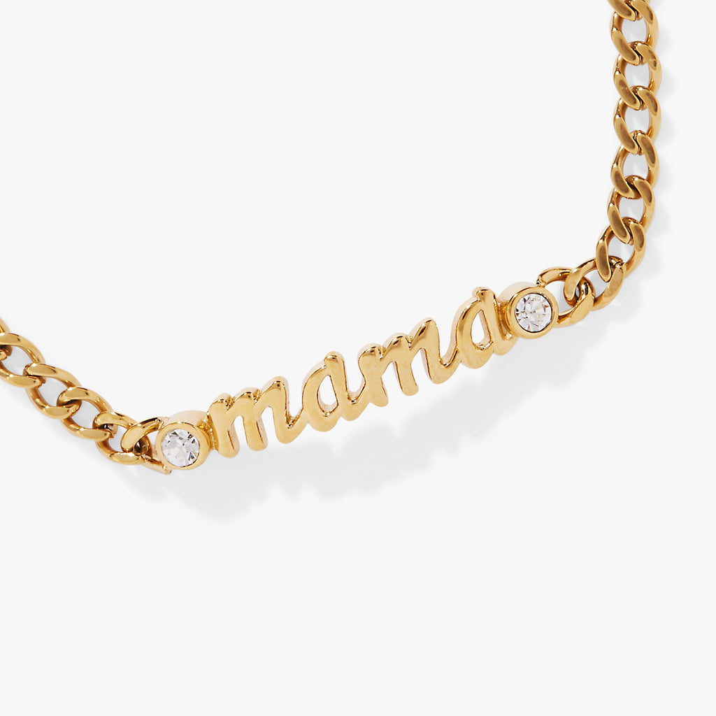 Mama Curb Chain Bracelet with Script Lettering and Crystals