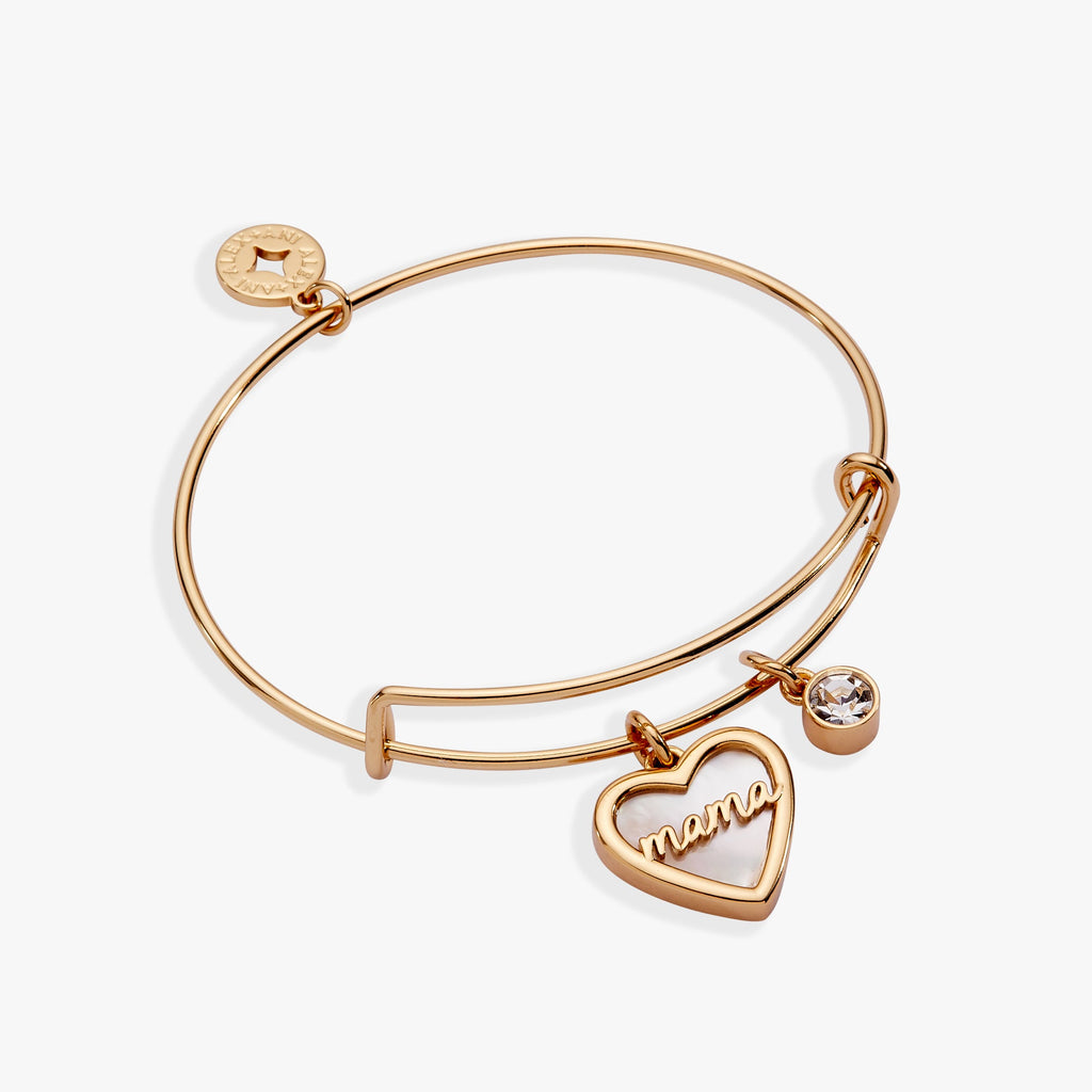 Mama charm bangle with Mother of Pearl heart and clear crystal charm