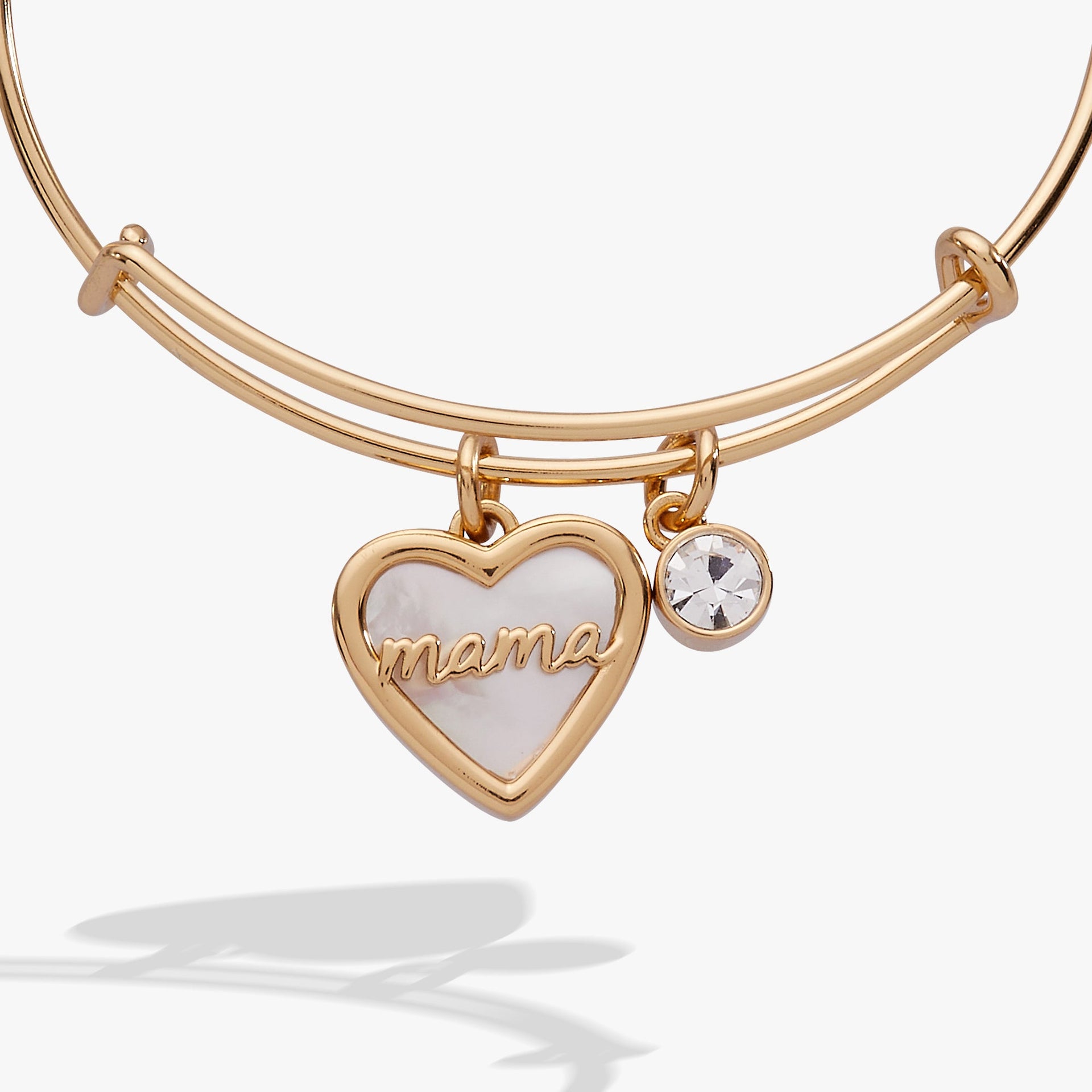 Mama Mother of Pearl Heart Expandable Wire Charm Bangle