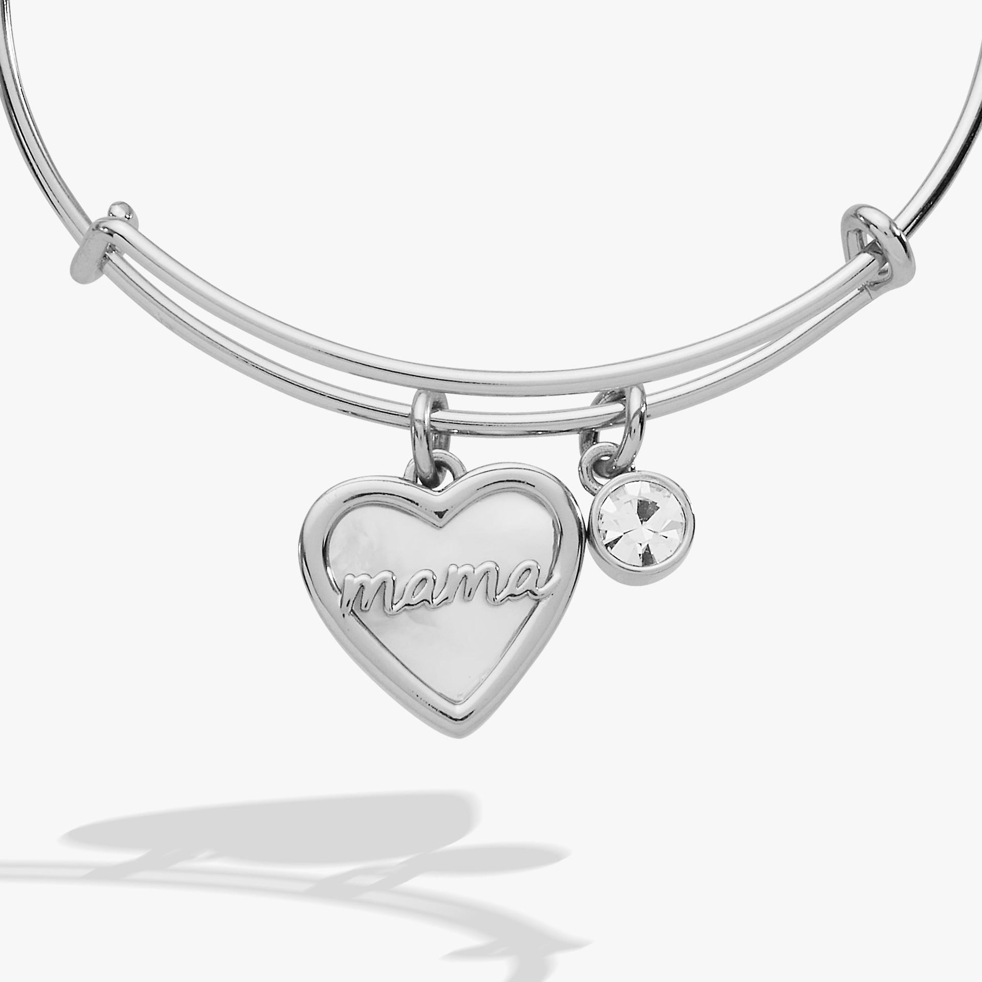 Mama Mother of Pearl Heart Expandable Wire Charm Bangle