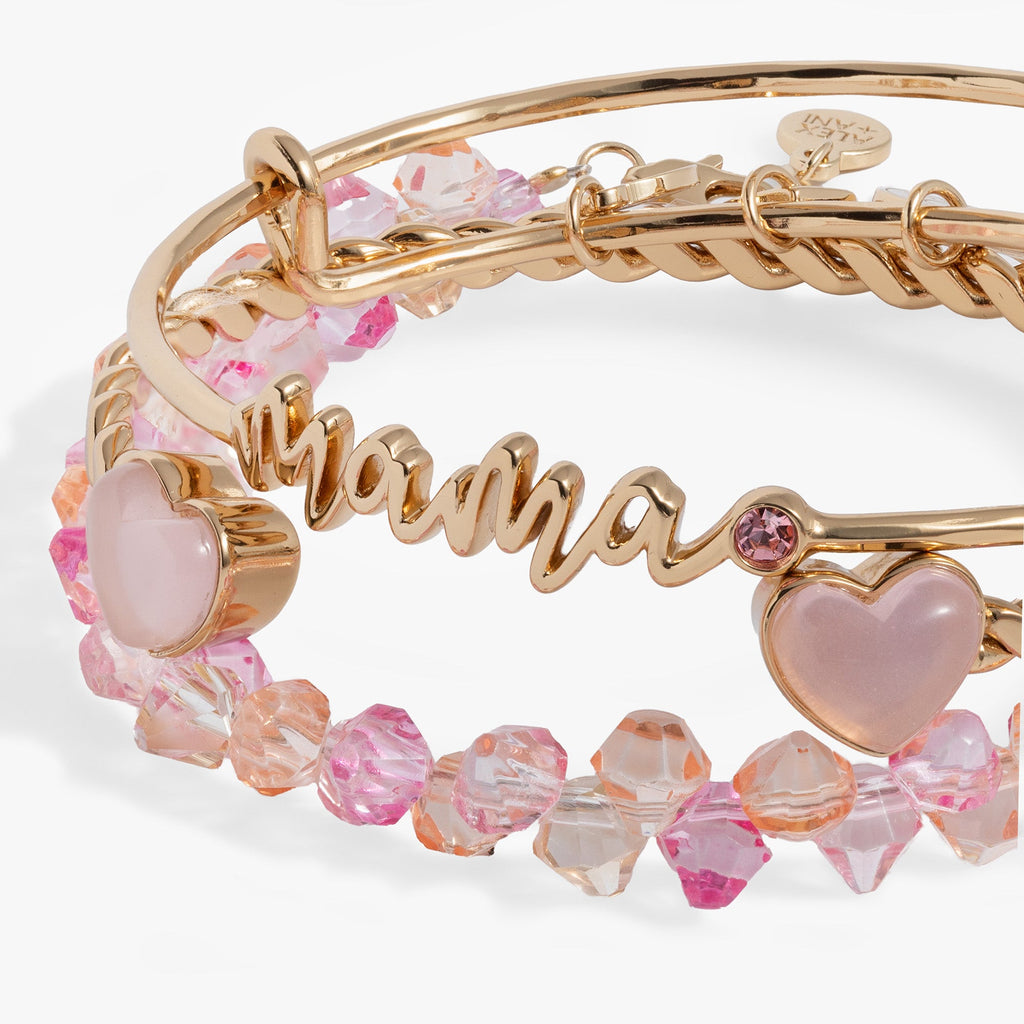 Mama Pink Beaded Bangle Bracelet Set of 3